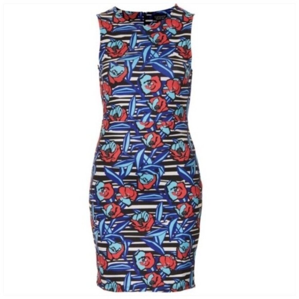 TopShop Dress Women Size 6 Sleeveless Bodycon Flower Slice Jersey Short Colorful - Picture 5 of 10
